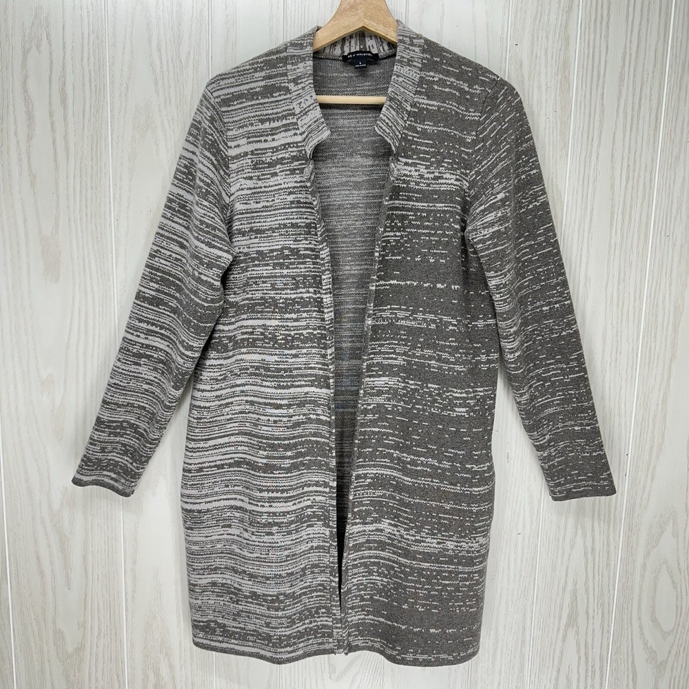 H By Halston Cardigan Coatigan Womens Large Gray Open Front Heavyweight Pockets